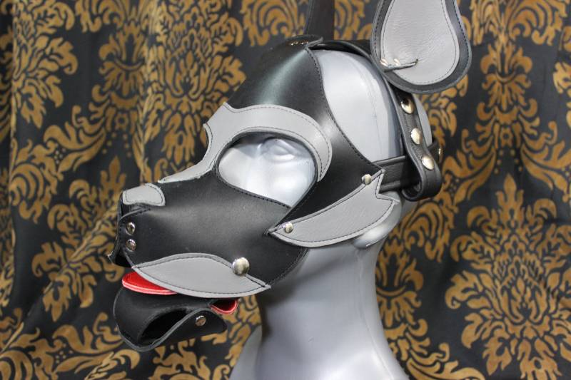 Husky Style Hunde Maske in Schwarz Und Grau von WolfstrykerLeather