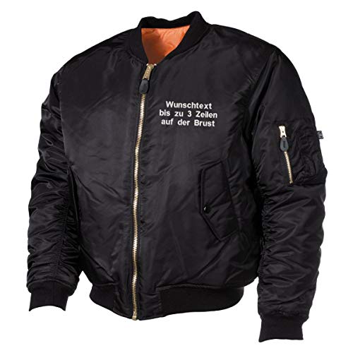 Wolfszeit Bomberjacke MA1 - nach Wunsch bestickt - personalisiert mit deinem Text (L) Brust-Rücken-Arme von Wolfszeit
