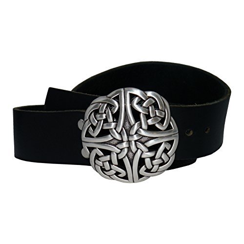 Wolfszeit Keltengürtel - Ledergürtel mit keltischer Rundschnalle (silber) - schwarzes Rindleder (105cm) von Wolfszeit
