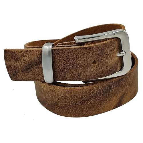 Wolfszeit Nickelfreier Ledergürtel JOKULL aus braunem Büffelleder in used look - Echtleder Gürtel (SBW) (95cm) von Wolfszeit