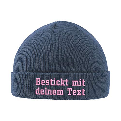 Wolfszeit personalisierte Strickmütze Bestickt mit deinem Namen (dunkelblau) von Wolfszeit