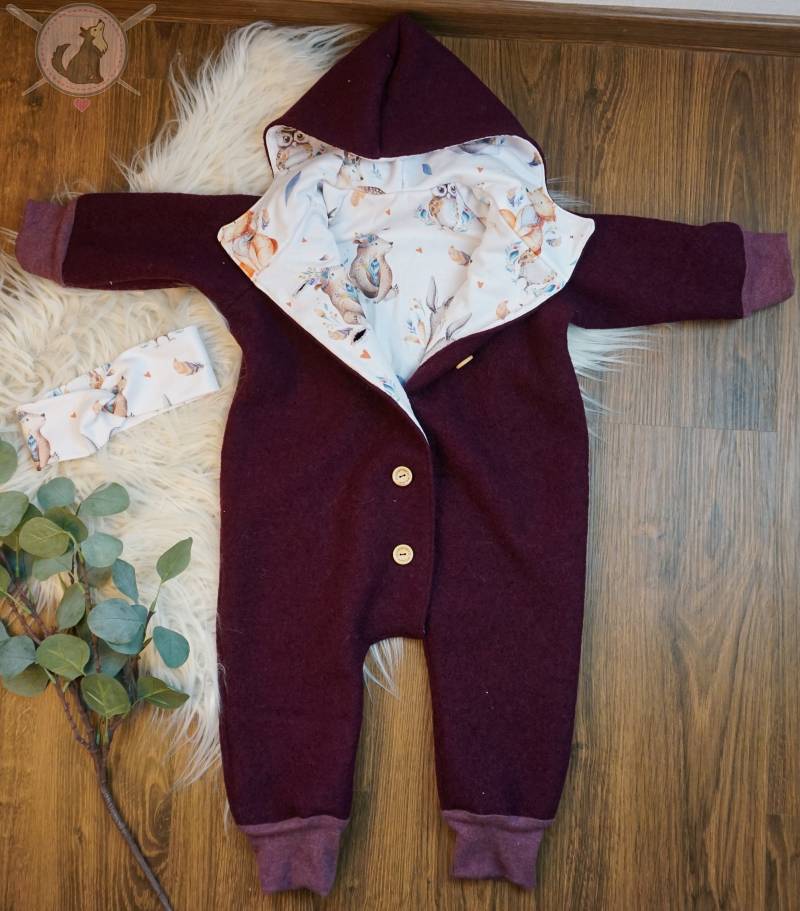 Walkoverall | Walkanzug Wollwalkoverall Gefüttert Overall Baby Bündchen Umschlag Kapuze von WolfundNadel