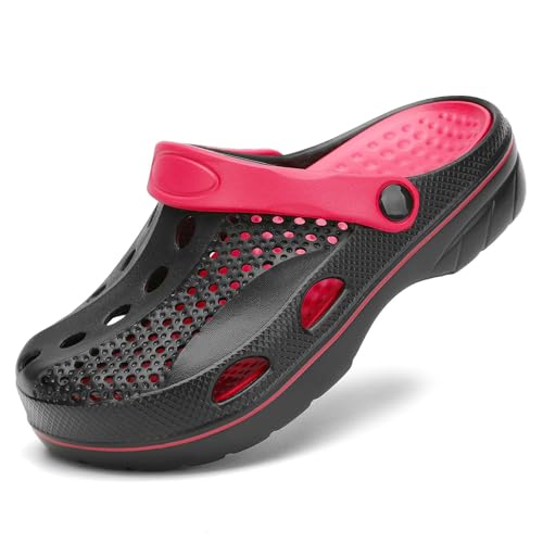 Wolidio Jungen und Mädchen Arch Support Garten Clogs Schuhe Kinder Hausschuhe Indoor Outdoor Strand Sandalen Herausnehmbare gepolsterte Innensohle, Schwarz und Rot, 13-13.5 Wide Little Kid von Wolidio