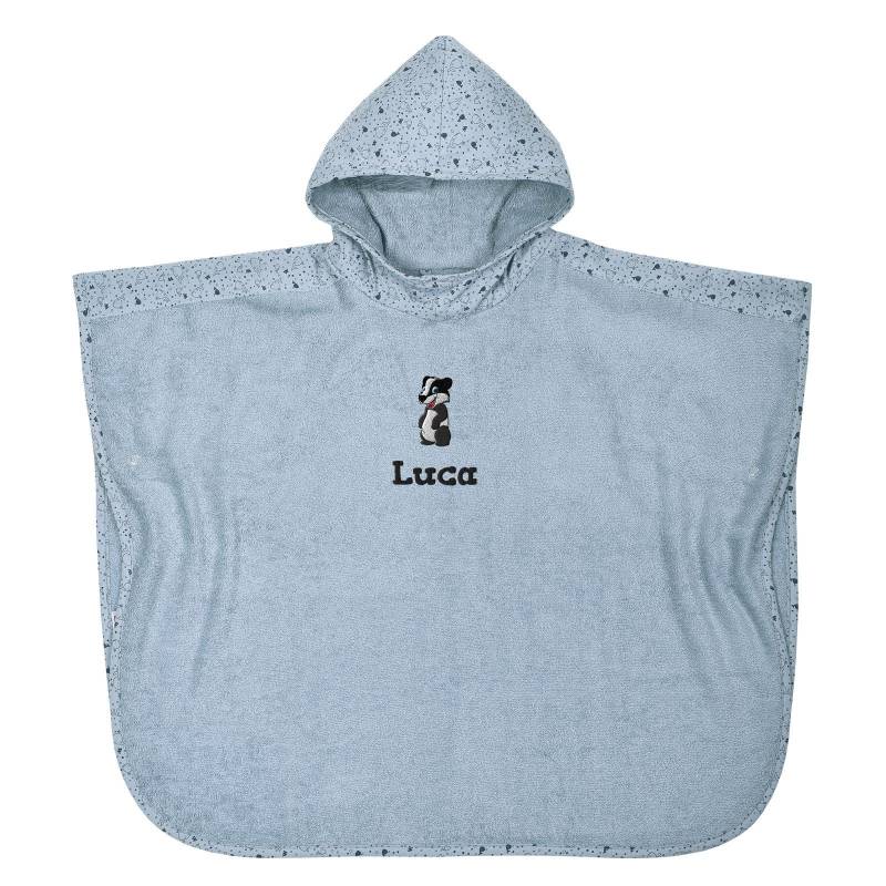 Kinder Badeponcho Mit Wal Motiv Und Namen Stahlblau - Personalisiert Deinen Wunschangaben Poncho Geschenk Zum Geburtstag von Wolimbo