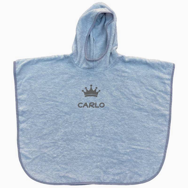 Wolimbo Kinder Badeponcho Stahlblau Mit Namen Und Motiv Bestickt - Personalisiert Deinen Wunschangaben Poncho Geschenk Zum Geburtstag von Wolimbo