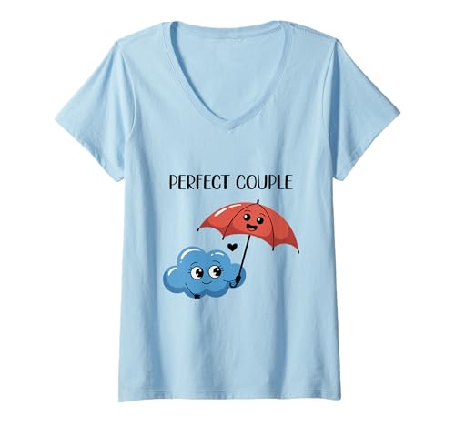Damen Lächelnde Wolke Und Regenschirm Freunde Glücklich T-Shirt mit V-Ausschnitt von Wolke Und Regenschirm Niedlich Glücklich Designs