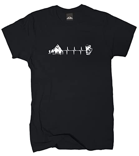 Wolkenbruch® T-Shirt Wandern Berge Bier Herzfrequenz, schwarz, Gr.XXL von Wolkenbruch