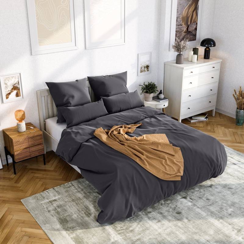 Wolkenfeld Bettwäsche "Mikrofaser 4 tlg - Allergiker Bettwäsche einfarbig - unfassbar weich" 4 Stk. tlg. 135x200 cm, 155x200 & 155x220 I inkl. 2x Kissenbezüge 80x80 I Uni von Wolkenfeld
