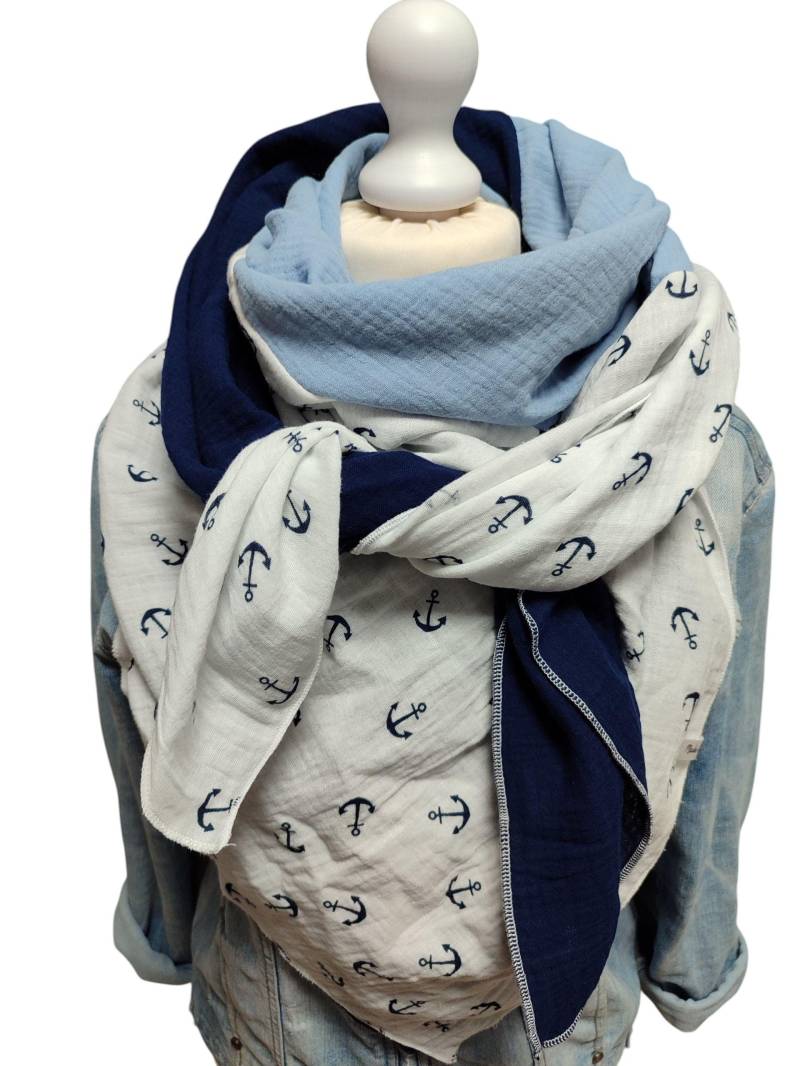 3 Farben 3Farbig Musselintuch Xxl Halstuch Musselin Tuch Anker Blau Marine 3 Farben 3Farbig Musselintuch Xxl Halstuch Musselin Tuch Anker Blau Marine von WolkenlosbyAK