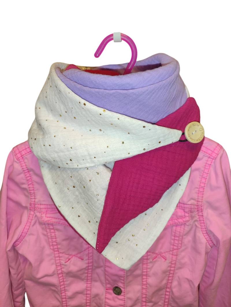 Ab 6J. Dreieckstuch Musselin Halstuch Wickelhalstuch Mit Knopf Goldpunkte von WolkenlosbyAK