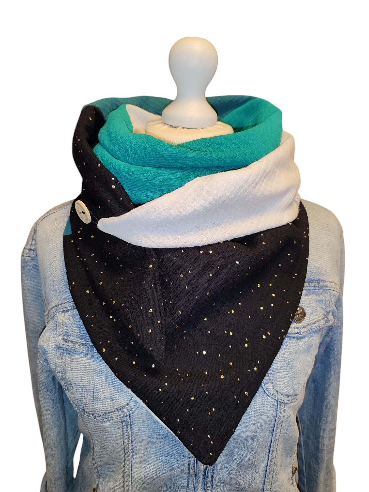 Mehrfarbiges Musselin Dreieckstuch Für Damen Zum Wickeln Mit Knopf , Wendetuch von WolkenlosbyAK