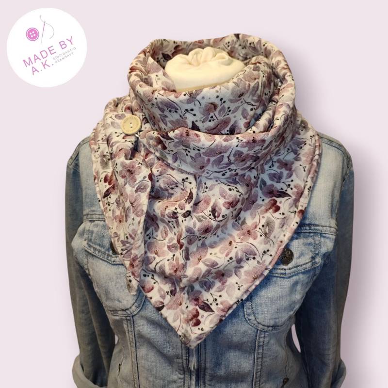Musselin Blüten Blumen Damenhalstuch Halstuch/Schal Mit Knopf Dreieckstuch Geschenk Musselintuch Wickelhalstuch Weihnachten von WolkenlosbyAK