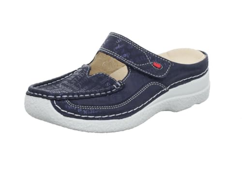 Wolky Roll Slipper Pantoletten Nubukleder Letter blau Größe 39 von Wolky