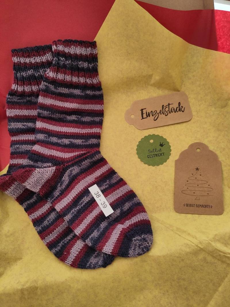 1 Paar Handgestrickte Socken Größe 38 - 39 Wintersocken von WollCraftStudio