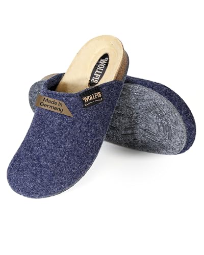 WollFis Bio Filzclogs in Marine I Größe 45 I Elegante Filzpantoffeln aus hochwertigem Kork & Wollfilz I Warme Unisex-Hausschuhe mit ABS Sohle I ergonomisch, atmungsaktiv & rutschfest von WollFis