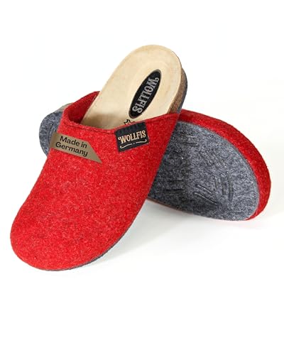 WollFis Bio Filzclogs in Rot I Größe 40 I Elegante Filzpantoffeln aus hochwertigem Kork & Wollfilz I Warme Unisex-Hausschuhe mit ABS Sohle I ergonomisch, atmungsaktiv & rutschfest von WollFis