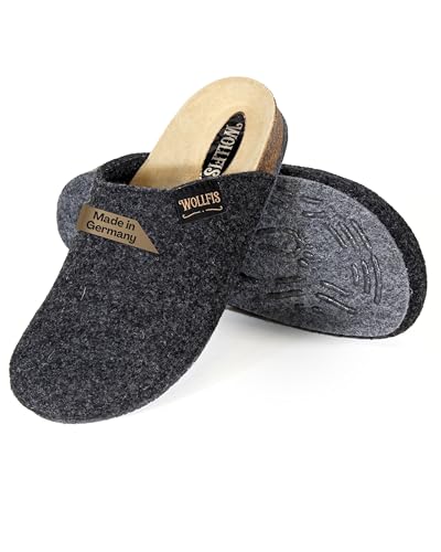 WollFis Bio Filzclogs in Schwarz I Größe 41 I Elegante Filzpantoffeln aus hochwertigem Kork & Wollfilz I Warme Unisex-Hausschuhe mit ABS Sohle I ergonomisch, atmungsaktiv & rutschfest von WollFis