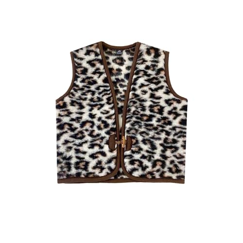 WollGäng Damen-Wollweste, 100% Schurwolle, Leopardenmuster, Vintage-Stil mit Holzknopf (DE/NL/SE/PL, Alphanumerisch, S, Beige) von WollGäng