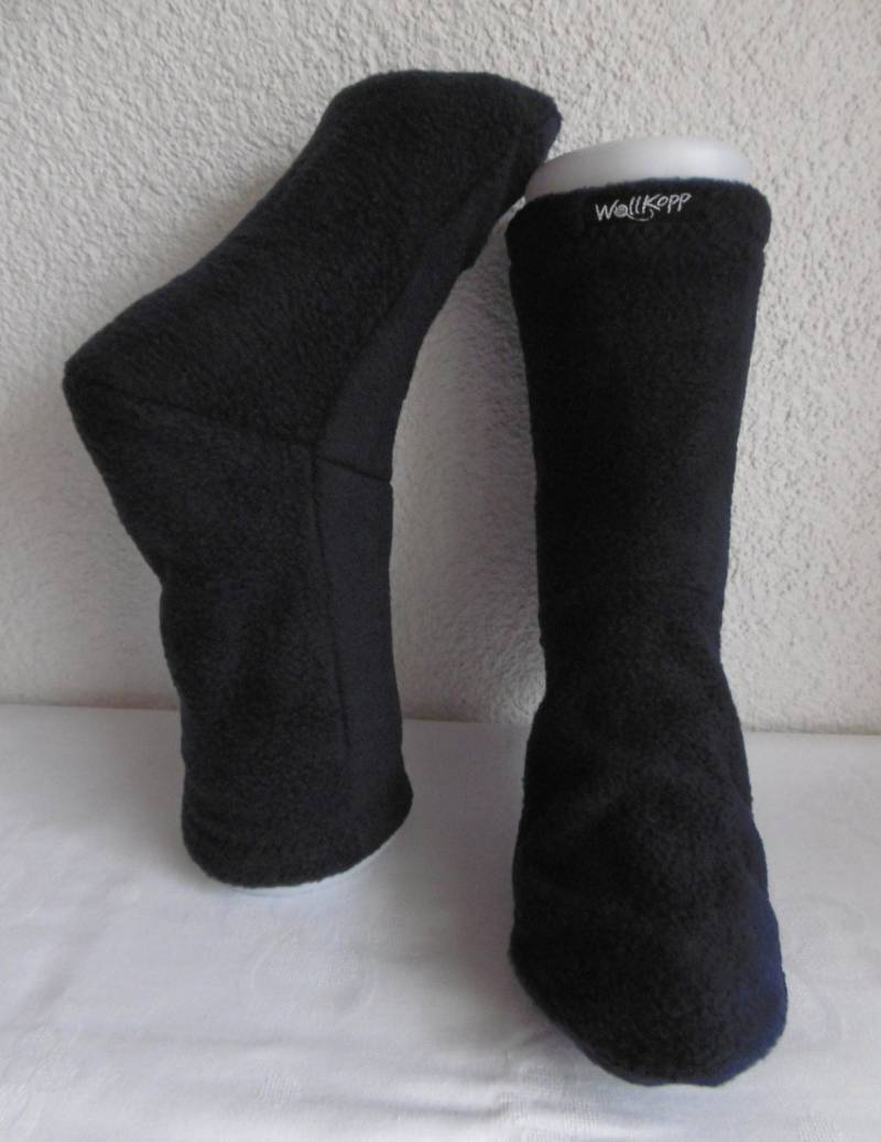 Damen Kuschelsocken Bettsocken Aus Fleece - Uni Marineblau von WollKopp