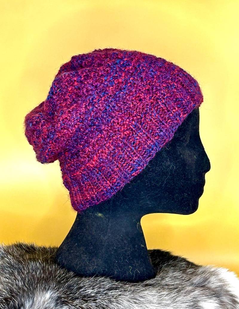 Handgestrickte Mütze, Handgestricktes Beanie Damen, Herren, Unisex, Aus Handgesponnener Merinowolle, Rot, Blau von WollWarmShop