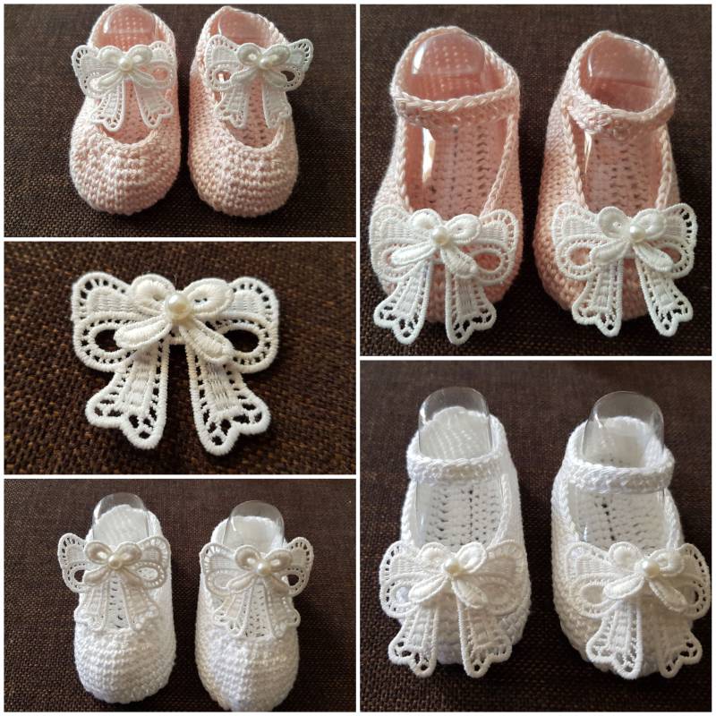 80 Farben 3 Größen Schleife Baumwolle Baby Babyschuhe Schühchen Gestrickte Babyschühchen Taufe Gehäkelte Taufschuhe Wollschuhe Mädchen von WollZauberBerlin