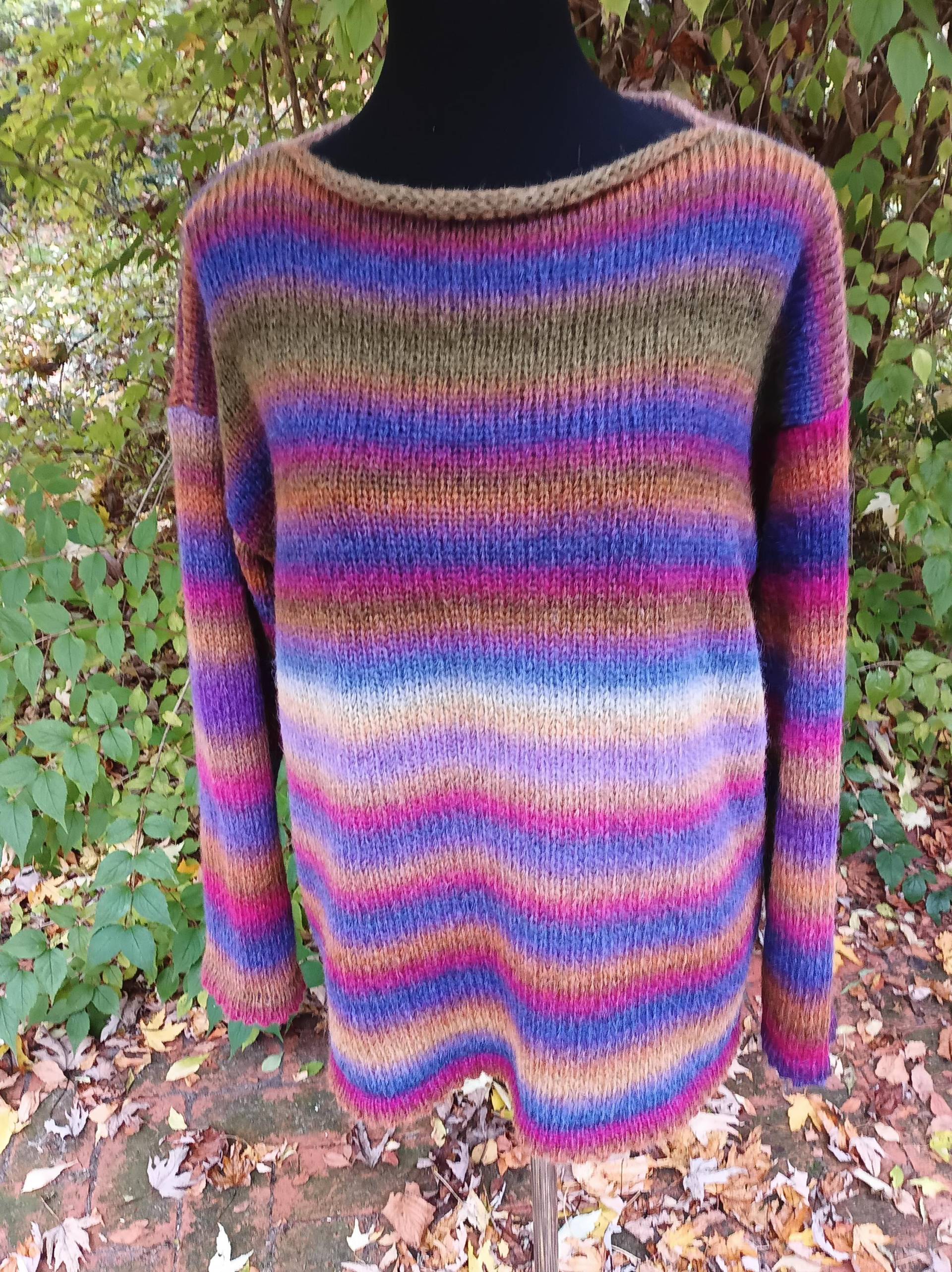 Alpaca Pullover - Bunt Gestreift 72 % Oversize Gr. 42/44 Handstrick von Wolleladen