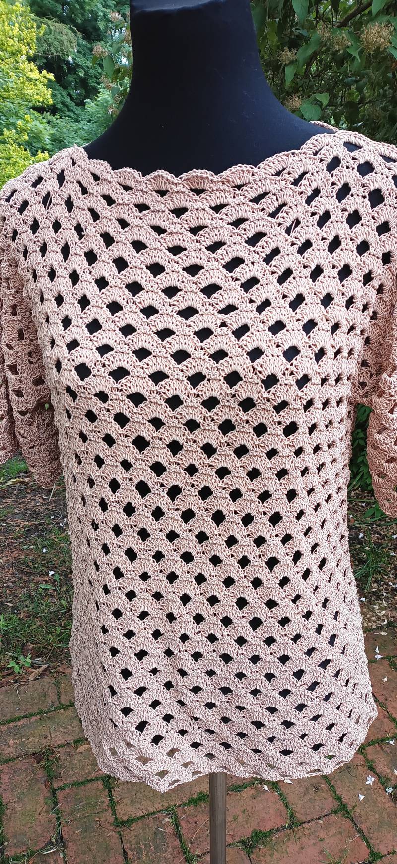 Häkelpullover Beige 38/40 Handarbeit von Wolleladen