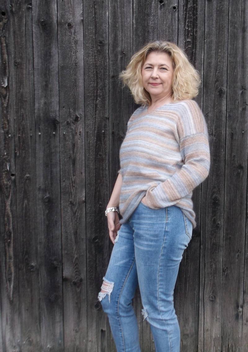 Leichter Pullover Mit Streifen - Mohair Gr. 38/40 von Wolleladen