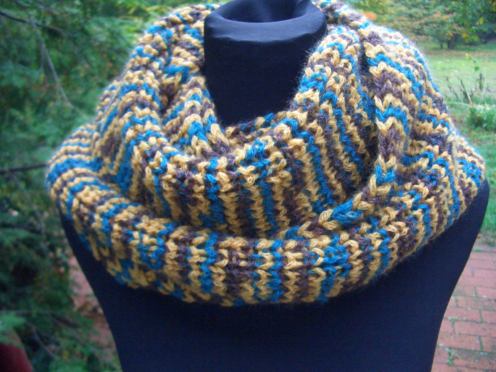 xxl Schal - Damen/Herren Gelb/Braun/Petrol Gestreift 2, 90 M Lang Handstrick von Wolleladen