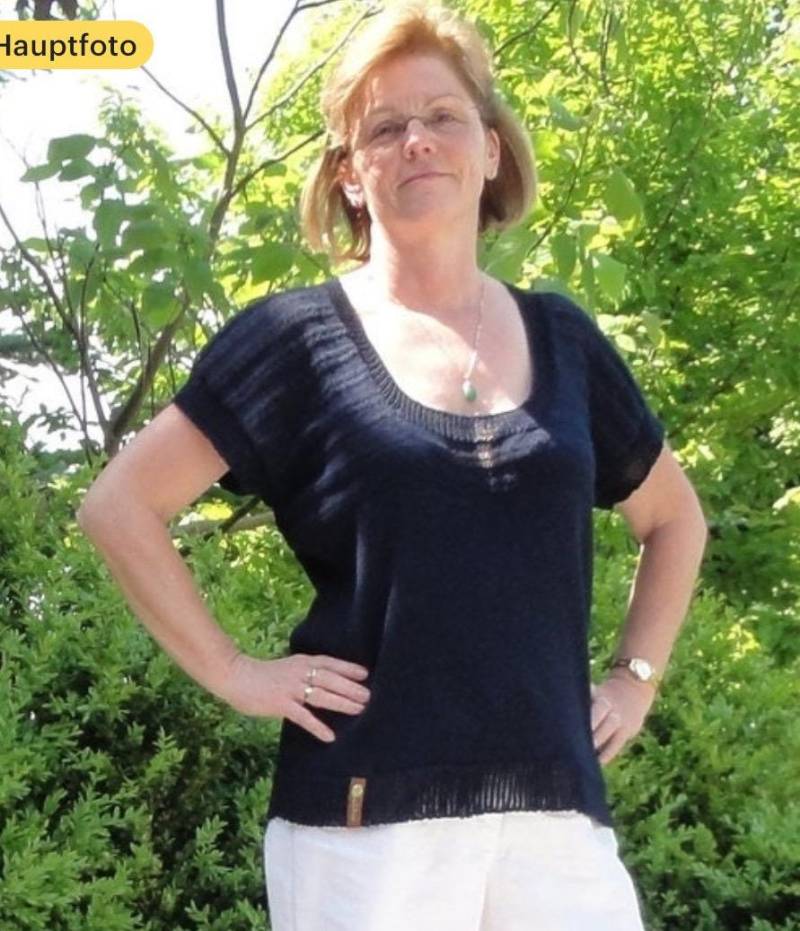 Pulli Dunkelblau Mit Fallmaschenmuster Gr. 40 - Ein Geschenk Für Strickfans, #0092 von Wollelindishop