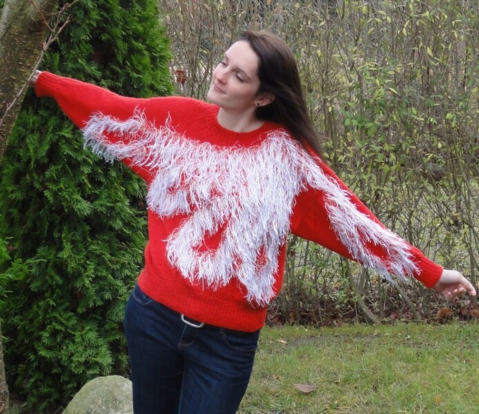 Pullover Mit Fransen-Intarsienmuster Gr. 38 - Ein Geschenk Für Strickfans, #0085 von Wollelindishop