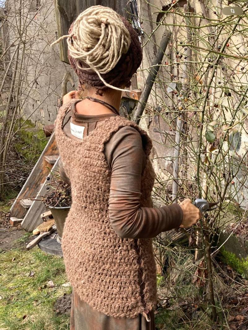 Wolltop Longtop Handgesponnen Merino Alpaka Mittelalter Wald Zwerge Feen Natur Primitive Häkeln von Wollfeuer
