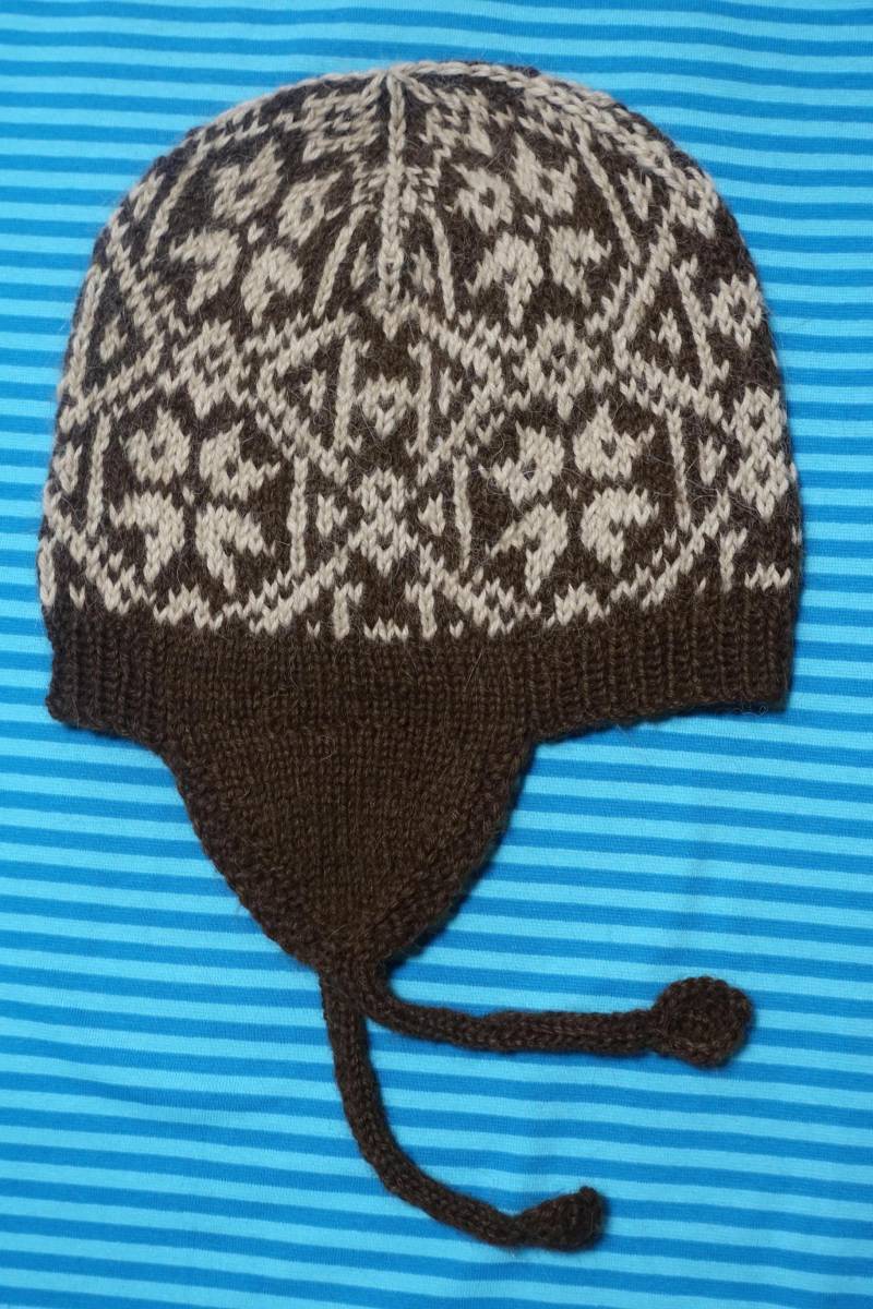Chullo Gr. S/M | 54-56cm Inkamütze Beanie Strick-Mütze 100% Feines Alpaca Strickmütze Norweger Ohrenklappen Dunkelbraun-Beige Ungefärbt von Wollhandwerk