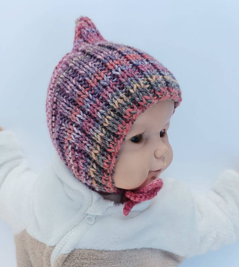 Pixiemütze Zwergenmütze & Passende Booties Merino-Mix in Multicolor von Wollherzchen