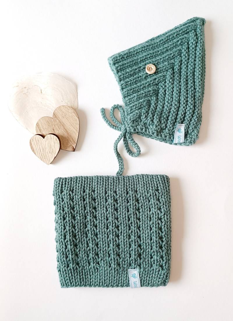Sofort Lieferbar Set Bestehend Aus Zwergenmütze/Pixiemütze Und Loop, Ku 40-42 cm, Farbe Pastelltürkis von Wollherzchen