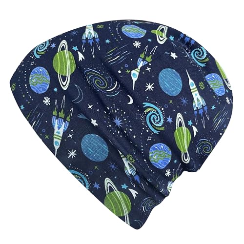 Wollhuhn Jungen/Mädchen Shorties Beanie/Beanie-Mütze/Kinder-Mütze Bequem Viele Motive Jersey Zweilagig Gefüttert Übergangszeiten (Öko-Stoffe/Bio) 2024202401 (Shorty Space Dunkelblau, M) von Wollhuhn