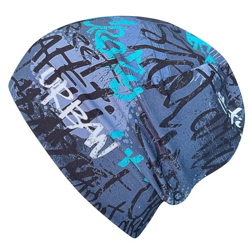 Wollhuhn Jungen/Mädchen Shorties Beanie/Beanie-Mütze/Kinder-Mütze Bequem Viele Motive Jersey Zweilagig Gefüttert Übergangszeiten (Öko-Stoffe/Bio) 2024202401 (Skater Blau, M) von Wollhuhn