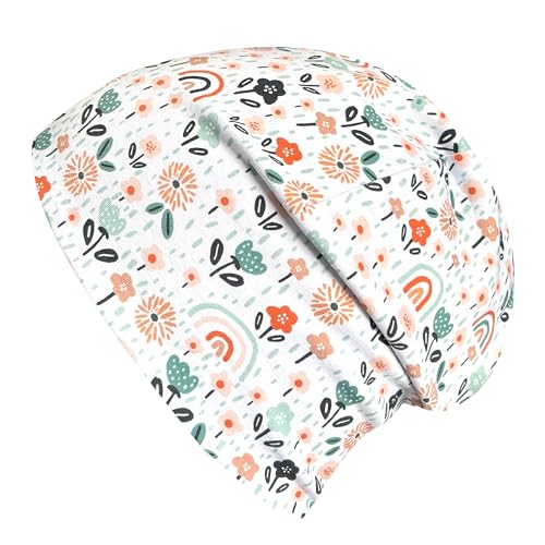 Wollhuhn Jungen/Mädchen Shorties Beanie/Kinder-Mütze Bequem Jersey Zweilagig Gefüttert Übergangszeiten (Öko-Stoffe/Bio) 2024202401 (Shorty Regenbogen/Blumen Pastell, M) von Wollhuhn