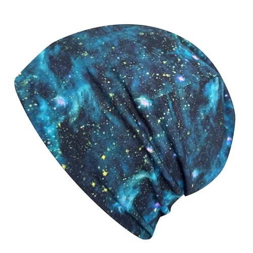 Wollhuhn Jungen/Mädchen Shorties Beanie/Kinder-Mütze Bequem Viele Motive Jersey Zweilagig Gefüttert Übergangszeiten (Öko-Stoffe/Bio) 2024202401 (Shorty Space Blau/Grün, L) von Wollhuhn