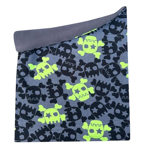 Wollhuhn Kinder Long Loop MAXI WINTER Halswärmer/Schlupf-Schal Extra Lang Jungen/Mädchen Viele Motive 20240201 (LL, Fleecefutter) (Coole Skulls Grau/Lime) von Wollhuhn