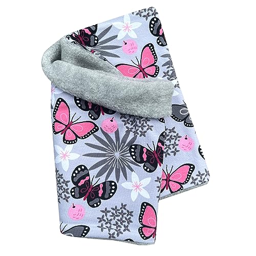 Wollhuhn Mädchen/Kinder/Jungen Warmer Schlupfschal/Halstuch Innen Fleece Gefüttert Viele Motive Winter Übergangszeiten (Schmetterlinge Grau/Rosa) von Wollhuhn