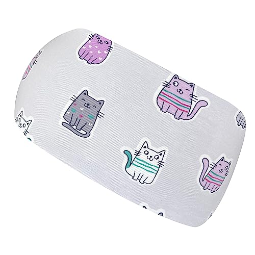 Wollhuhn ÖKO BABY/KLEINKIND Mädchen/Buben Fröhliches Elastisches Stirnband/Haarband Bequem Jersey Baumwolle Viele Motive 21212222 (Katzen Grau/Rosa) von Wollhuhn