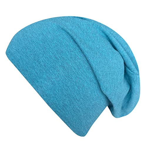 Wollhuhn ÖKO Damen/Herren/Kinder Bequeme Weiche Long Beanie/Mütze/Beanie-Mütze/Kinder-Mütze Jersey Gefüttert Bicolor Übergangszeiten (Öko-Stoffe/Bio) 20220620 (Bicolor Türkis/Anthrazit, L) von Wollhuhn