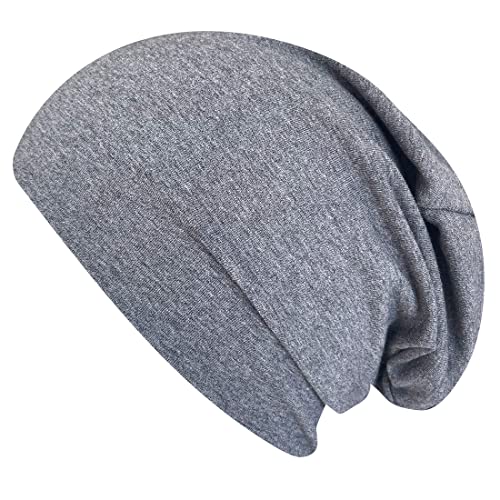 Wollhuhn ÖKO Damen/Herren/Kinder Bequeme Weiche Long Beanie/Mütze/Beanie-Mütze/Kinder-Mütze Jersey Gefüttert Bicolor Übergangszeiten (Öko-Stoffe/Bio) 20220620 (Einfarbig Mittelgrau, L) von Wollhuhn