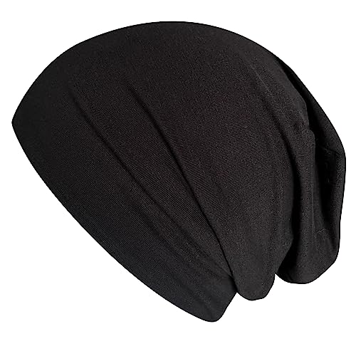 Wollhuhn ÖKO Damen/Herren/Kinder Weiche Long Beanie/Mütze/Beanie/Kindermütze Jersey Gefüttert Bicolor Übergangszeiten (Öko-Stoffe/Bio) 20220620 (Einfarbig Hellgrau/Schwarz, L) von Wollhuhn