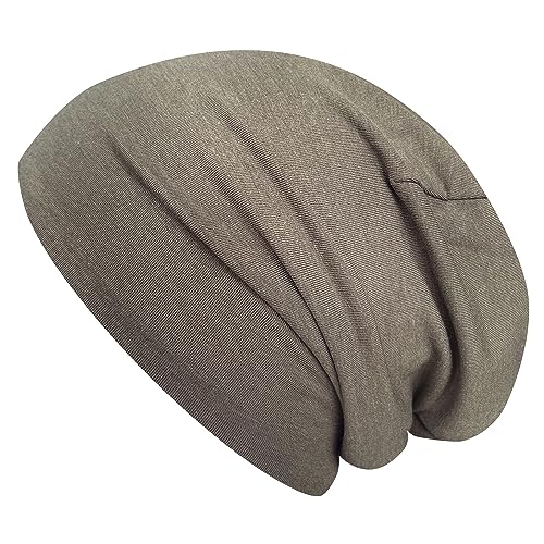 Wollhuhn ÖKO Damen/Herren/Kinder Weiche Long Beanie/Mütze/Beanie-Mütze/Kindermütze Jersey Gefüttert Bicolor Übergangszeiten (Öko-Stoffe/Bio) 20220620 (Einfarbig Oliv/Grau, L) von Wollhuhn