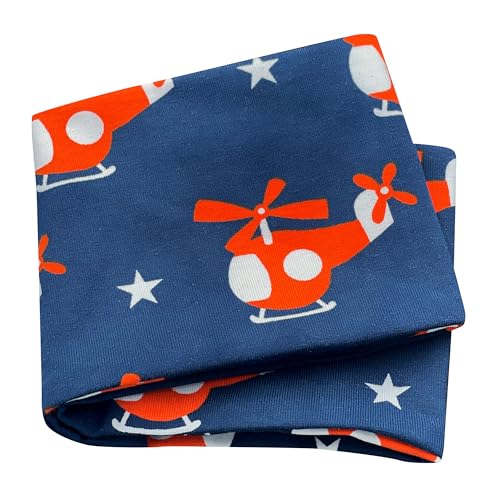 Wollhuhn ÖKO Kinder/Jungen/Mädchen Cooles Elastisches Stirnband/Haarband Bequem Zweilagig Jersey Oder Fleece Viele Motive 21215152 (Hubschrauber Dunkelblau/Orange) von Wollhuhn