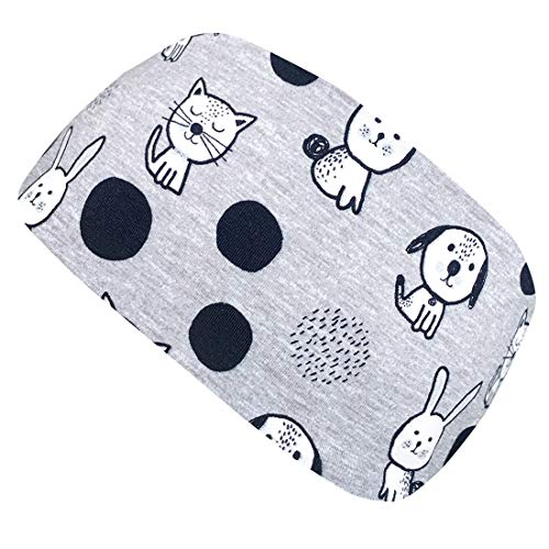 Wollhuhn ÖKO Kinder/Jungen/Mädchen Cooles Elastisches Stirnband/Haarband Bequem Zweilagig Jersey Oder Fleece Viele Motive 21215152 (Katzen/Hunde/Hasen Grau) von Wollhuhn