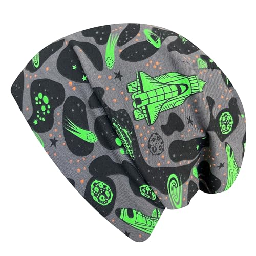 Wollhuhn ÖKO Jungen/Mädchen Bequeme Weiche Long Beanie/Mütze/Beanie-Mütze/Strickmütze/Kindermütze Jersey Gefüttert Übergangszeiten (Öko-Stoffe/Bio) 20220601 (LB Space Neon Grün, L) von Wollhuhn