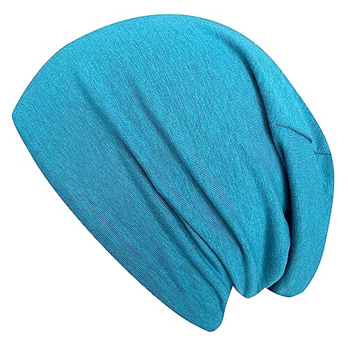 Wollhuhn ÖKO Jungen/Mädchen Bequeme Weiche Long Beanie/Mütze/Beanie-Mütze/Strickmütze/Kindermütze Jersey Gefüttert Übergangszeiten (Öko-Stoffe/Bio) 20220620 (Bicolor Petrol/Schwarz, M) von Wollhuhn